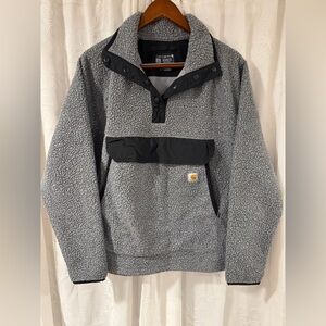 Carhartt Women L Long Sleeve Relaxed Fit 1/4 Snap Sherpa Fleece Pullover Granite